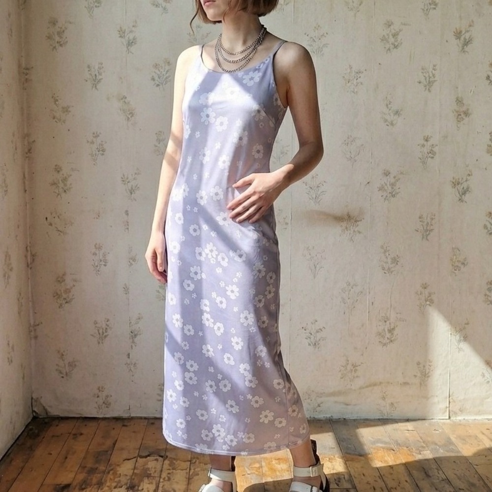 Urban Life Vtg 90s Purple Floral Daisy Spaghetti Strap Maxi Dress Juniors‎ Small